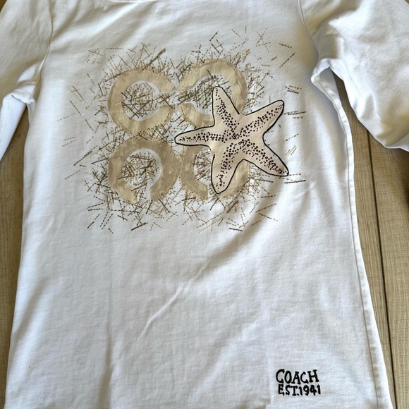 Coach Authentic Starfish Pima White & Beige Starfish 3/4 Sleeve Top Size XS - Picture 4 of 10